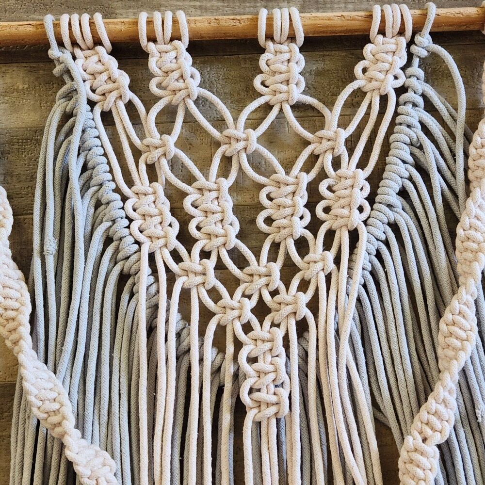 Large Handmade Macrame Wall Hanging 23x40 Sage Gray Boho Woven Tapestry Decor